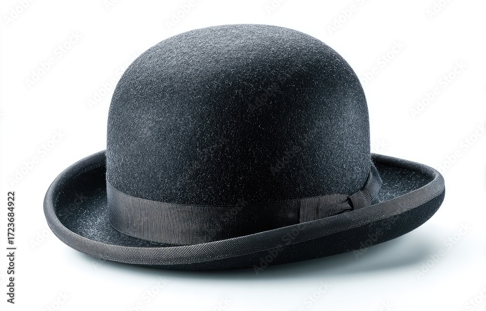 Obraz premium Dark gray bowler hat, slightly angled, on white background (1)