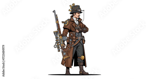 Steampunk Female Hunter with Rifle and Goggles.