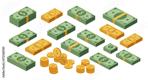 Isometric money stacks and coins: diverse currency arrangements