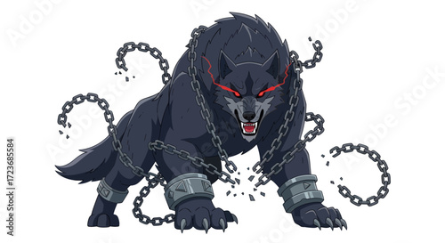 Enraged Black Wolf Bound by Shattered Chains.