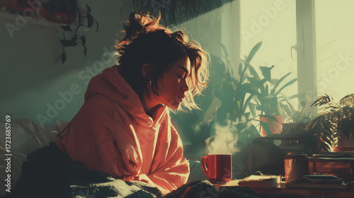 Peaceful Morning Reflection by the Window with Tea and Warm Light
