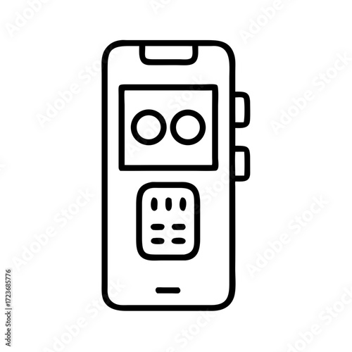 Digital voice recorder with buttons and display in simple outline  