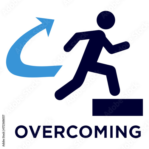 Vector a person climbing a step with an arrow indicating a change or overcoming something