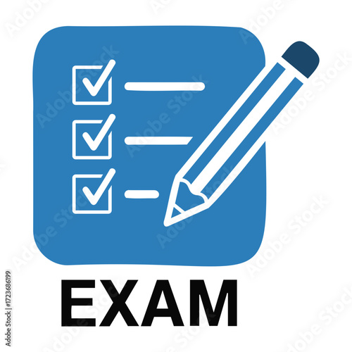 Vector illustration of a checklist with checkmarks and lines along with a pencil on a blue icon