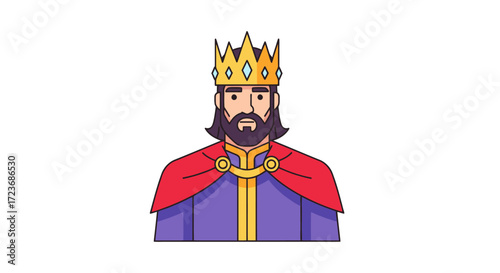 Cartoon King with Golden Crown and Royal Robe Illustration.