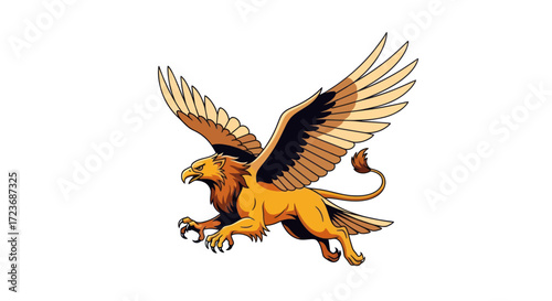 Majestic Griffin with Spread Wings in Flight.