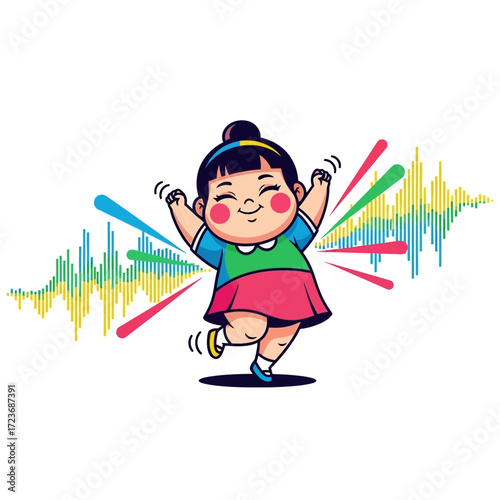 Happy Kid Dancing with Sound Waves