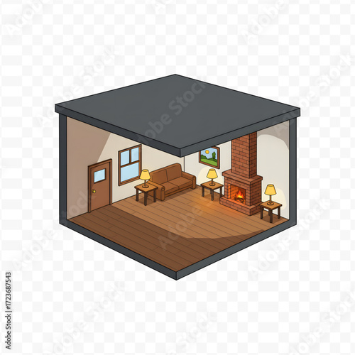 Cozy Living Room Interior Isometric Vector Illustration