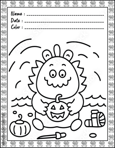 Doodle monsters seamless pattern Bold & Easy Coloring Page with Cute Animals for Adults and Kid. High resolution (300 DPI), Ready to print on standard 8.5x11-(A4) inch paper With (No Bleed), 