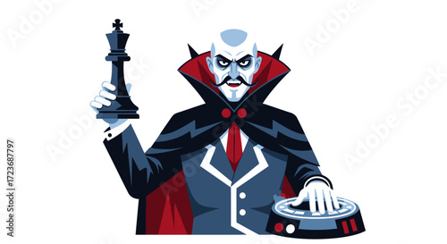 Vampire DJ with Chess King Piece and Turntable.