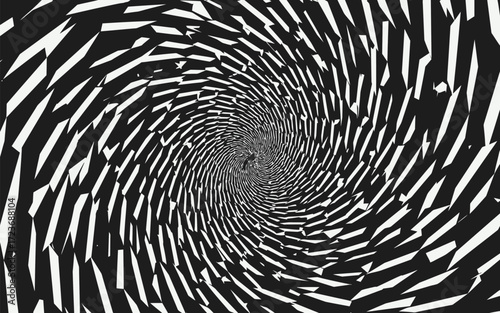 Abstract black and white swirling vortex tunnel illusion.