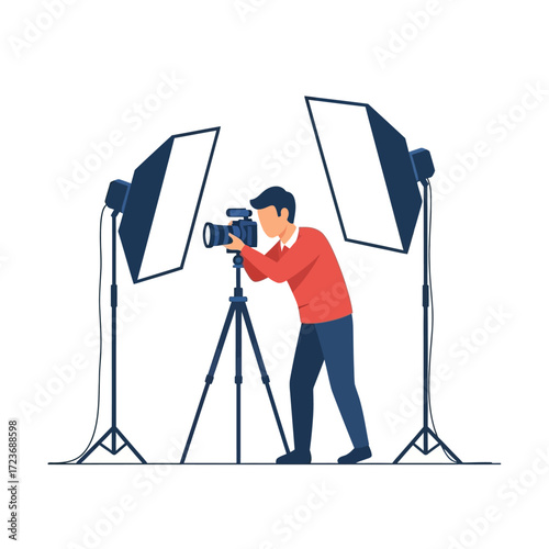 Photographer with camera and lighting equipment