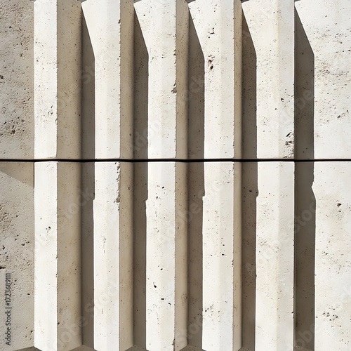 Close-up of light beige stone paneling with vertical grooves