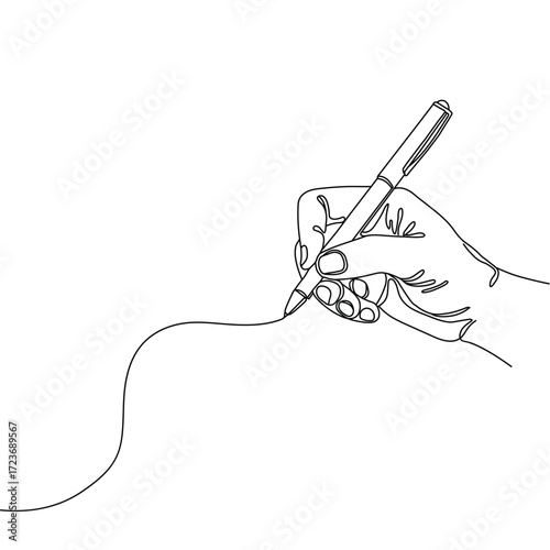 Continuous line art hand writing icon creative vector illustration.