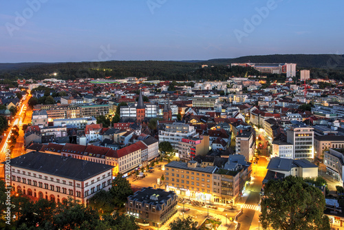 Kaiserslautern center from above at night, Germany