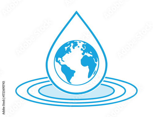 World water day concept with globe in drop and ripple
