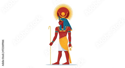 Egyptian God Ra with Sun Disc and Staff.