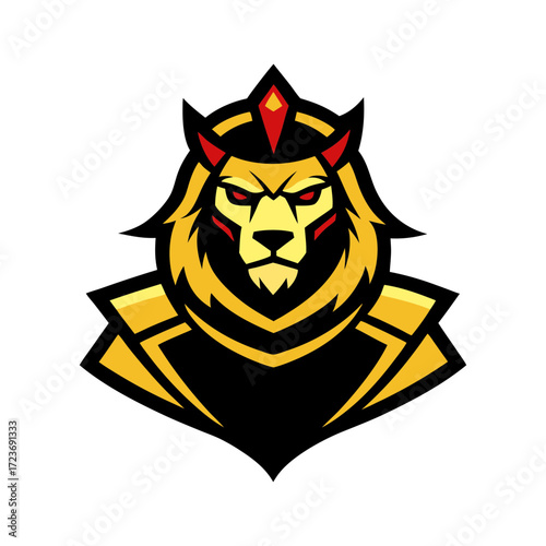 samurai lion mascot logo icon in battle armor vector art