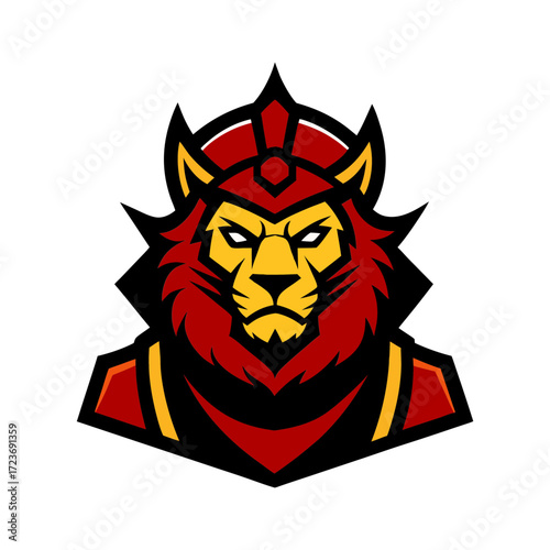 samurai lion mascot logo icon in battle armor vector art