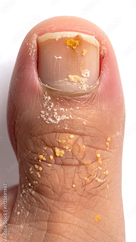 Fototapeta premium Close-up of a toenail with discoloration and rough skin