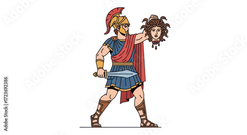 Heroic Warrior Holding Severed Gorgon Head with Sword and Shield.