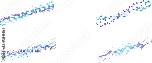 Abstract illustration of blockchain technology with connected dots and the word 'blockchain'.