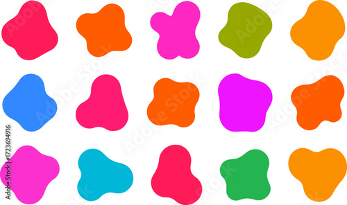 Collection of colorful organic blob shapes isolated on a white background, modern abstract design elements
