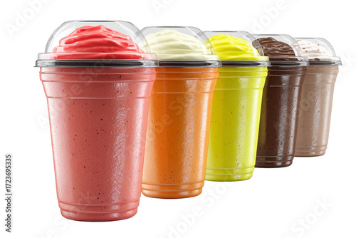  Assorted colorful milkshake smoothie cups isolated PNG