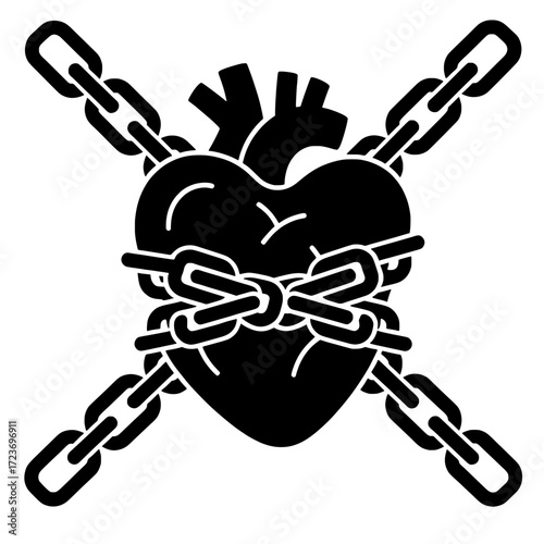 Chained heart vector icon. A concept for emotional pressure, heartbreak, and stress.
