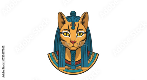 Stylized Illustration of Egyptian Cat Goddess Bastet.