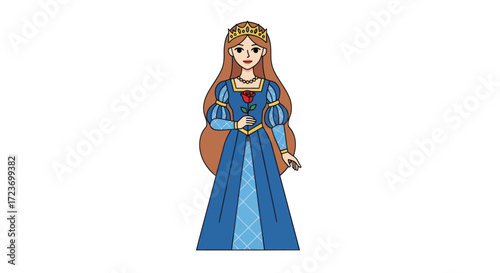 Cartoon Princess with Long Red Hair and Blue Gown.