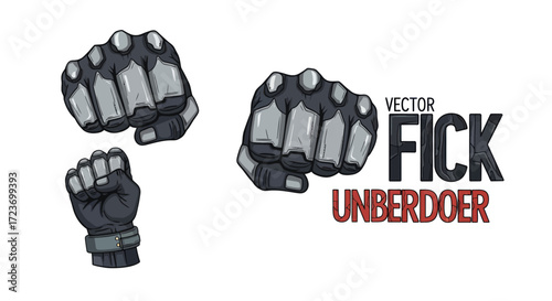 Stylized Clenched Fists with Armored Knuckles Vector Graphic.
