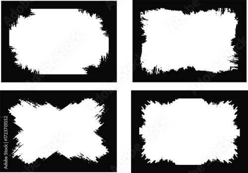 Black brush painting frame border picture artistic graphic element vector illustration on transparent background. Dirty element design, box, frame  perfect for horror and creative design.
