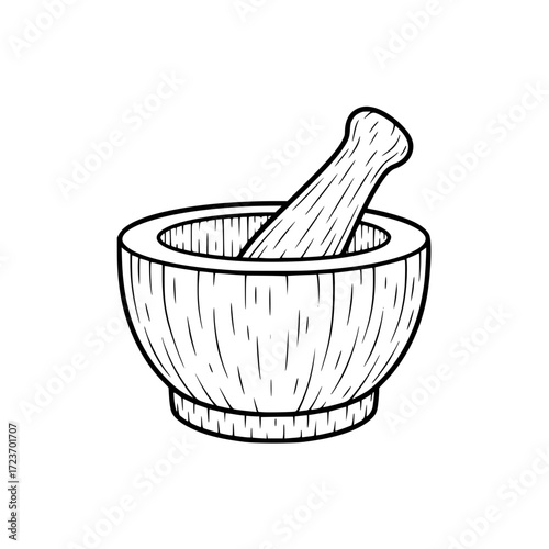 Traditional stone mortar pestle outline drawing