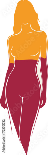 Silhouette of a woman with orange upper body and red lower body isolated on white background