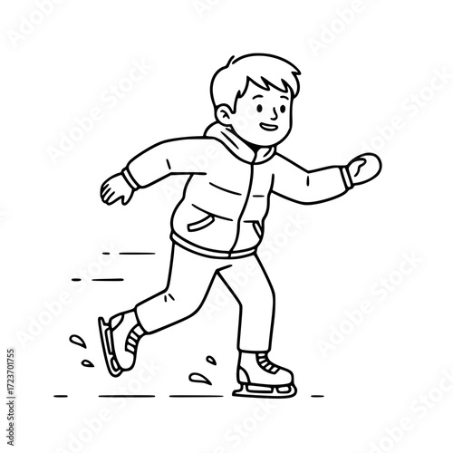 Boy ice skating winter sport outline drawing