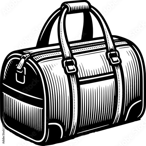 Classic Travel Bag Illustration: A meticulously crafted black and white illustration of a travel bag, evoking a sense of timeless style and preparedness.