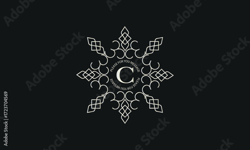 A luxurious monogram logo template for badge design featuring a centered letter C. A trendy vintage frame illustration, perfect for a fashion boutique, store, or hotel brand.