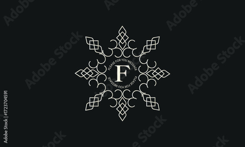 A luxurious monogram logo template for badge design featuring a centered letter F. A trendy vintage frame illustration, perfect for a fashion boutique, store, or hotel brand.