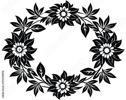 Elegant traditional floral border design with intricate outline for decorative banners and advertisements