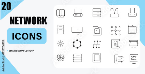 Collection of Simple Network Icons for Design and Development Projects Networking Technologies and Communication Systems Set of Vector Graphics