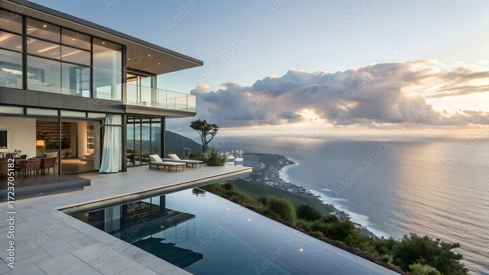 Fototapeta premium cliffside luxury residence exterior with infinity