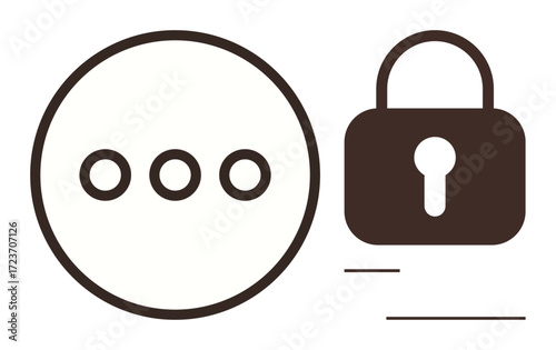 Three password dots next to a padlock representing digital security, privacy, data protection, and authentication. Ideal for cybersecurity, encryption, privacy awareness, online safety, secure login