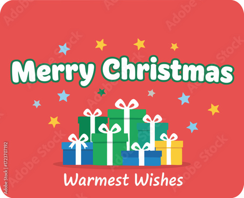 right, modern holiday art with gifts and stars, simple and joyful composition, digital vector style