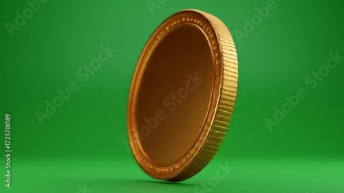 Golden Coin Rotating on Green Background Animation