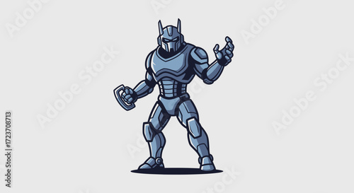 Illustration of a futuristic robot warrior with metallic armor.