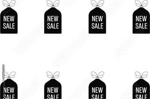 Black sale tags with bows, announcing new offers and discounts