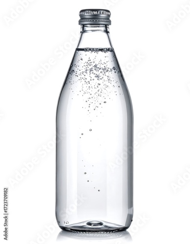 Clear glass bottle with carbonated water