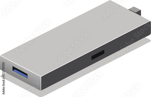Polished metal usb c hub mockup isometric vector illustration scalable eps icon