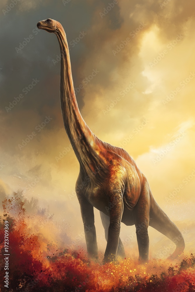 Fototapeta premium Majestic Sauropod in Warm Sunset Colors